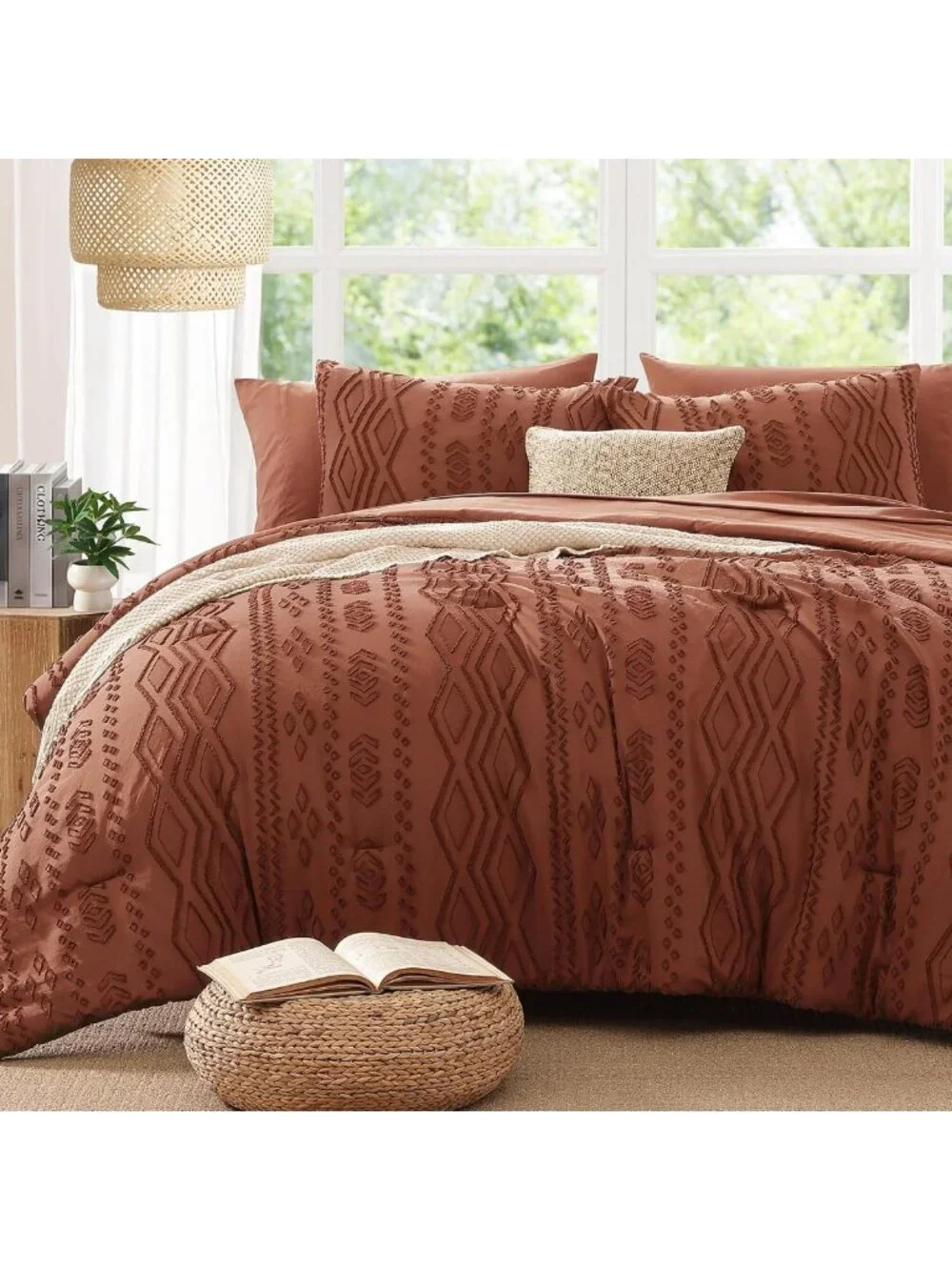 Cozy Autumn Leaf Tufted Boho Comforter Set - 7 Piece Full Size Bedding Ensemble